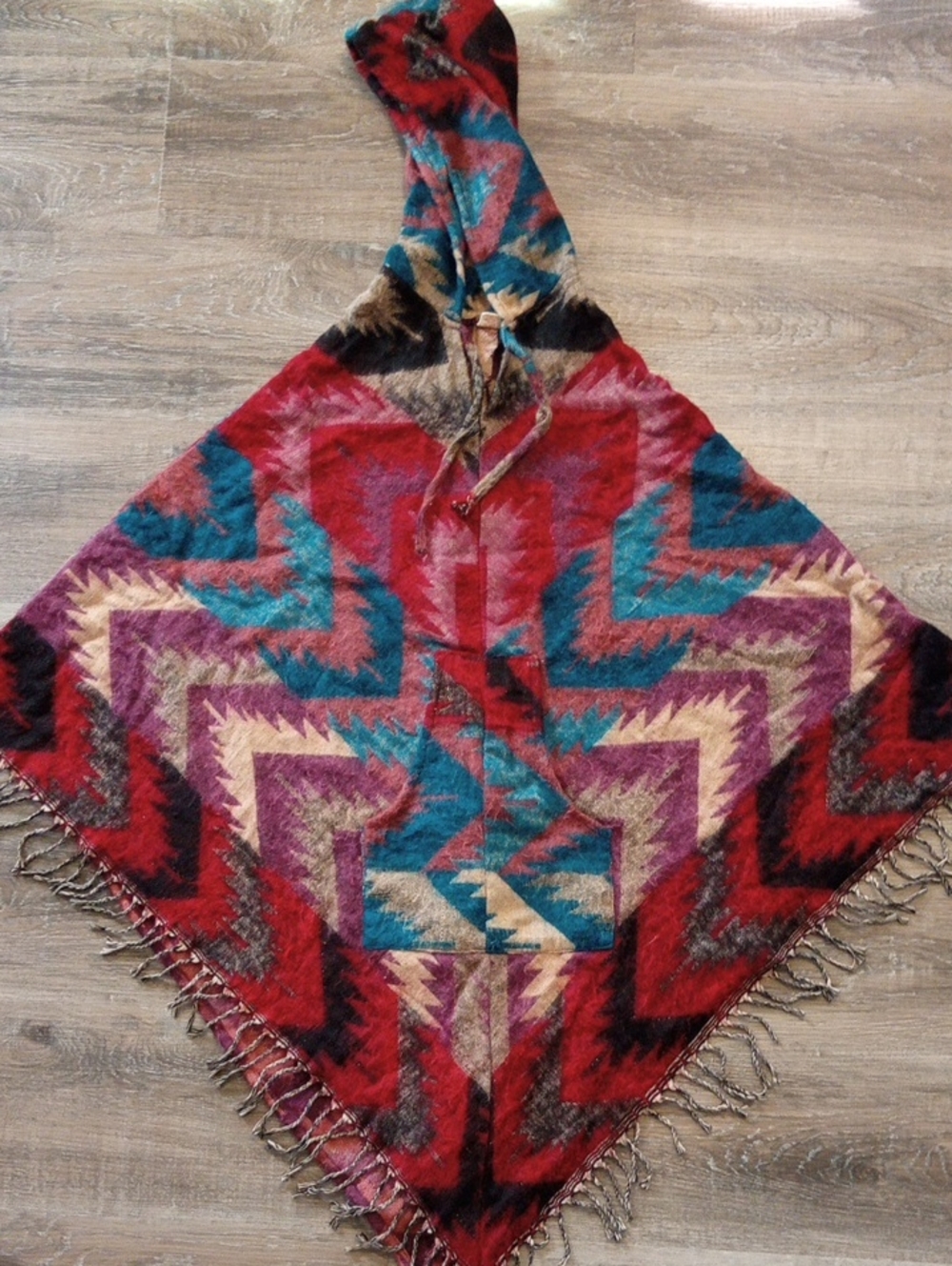 Gypsy Rose Hooded Fringe Poncho Southwestern OSFM
